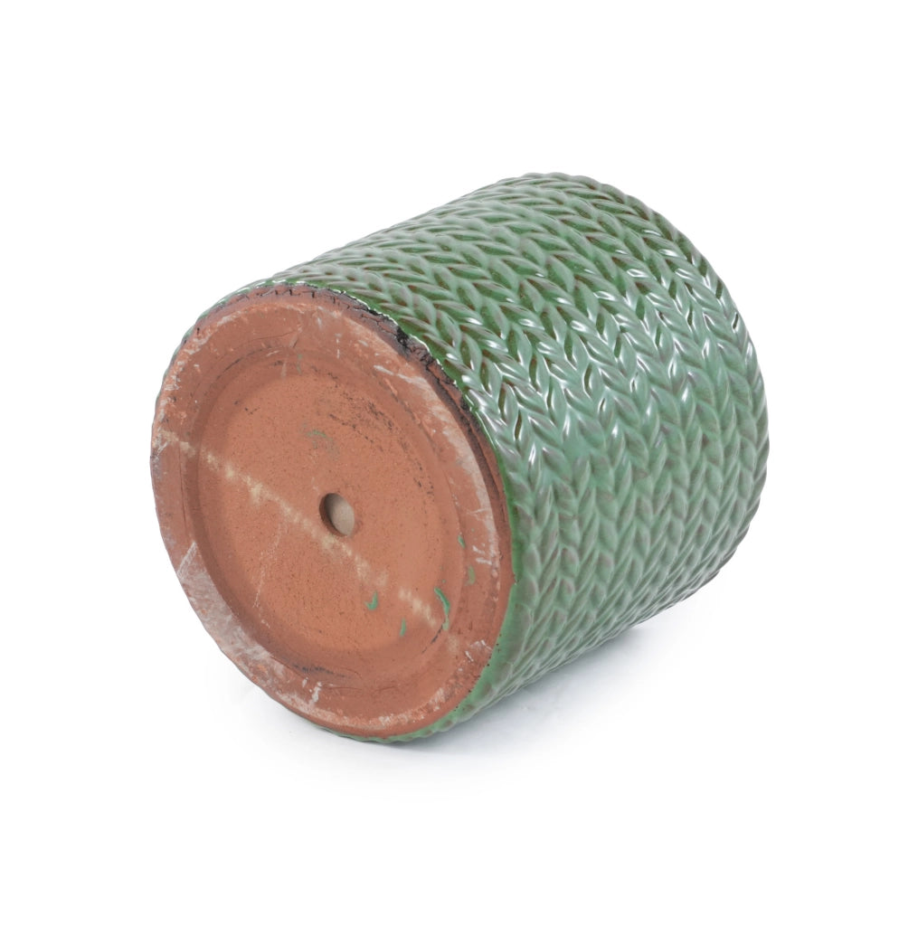 VASO in Ceramica 17,5 cm Verde Oliva con Foro di Drenaggio