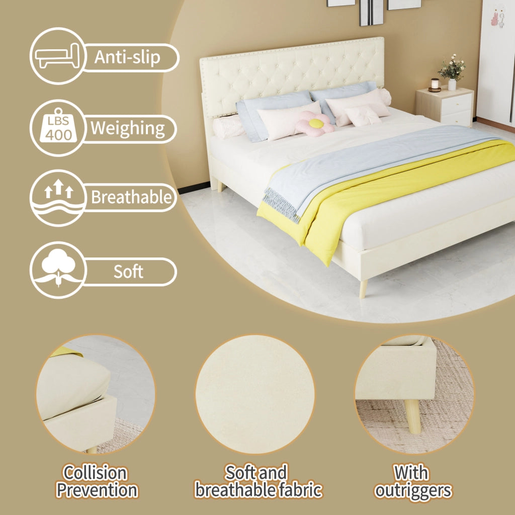 Letto con testiera alta in velluto Dutch 160 x 200 cm beige