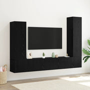 Set Armadi TV 4 Pezzi Montato a Muro Rovere Nero Legno Ingegnerizzato