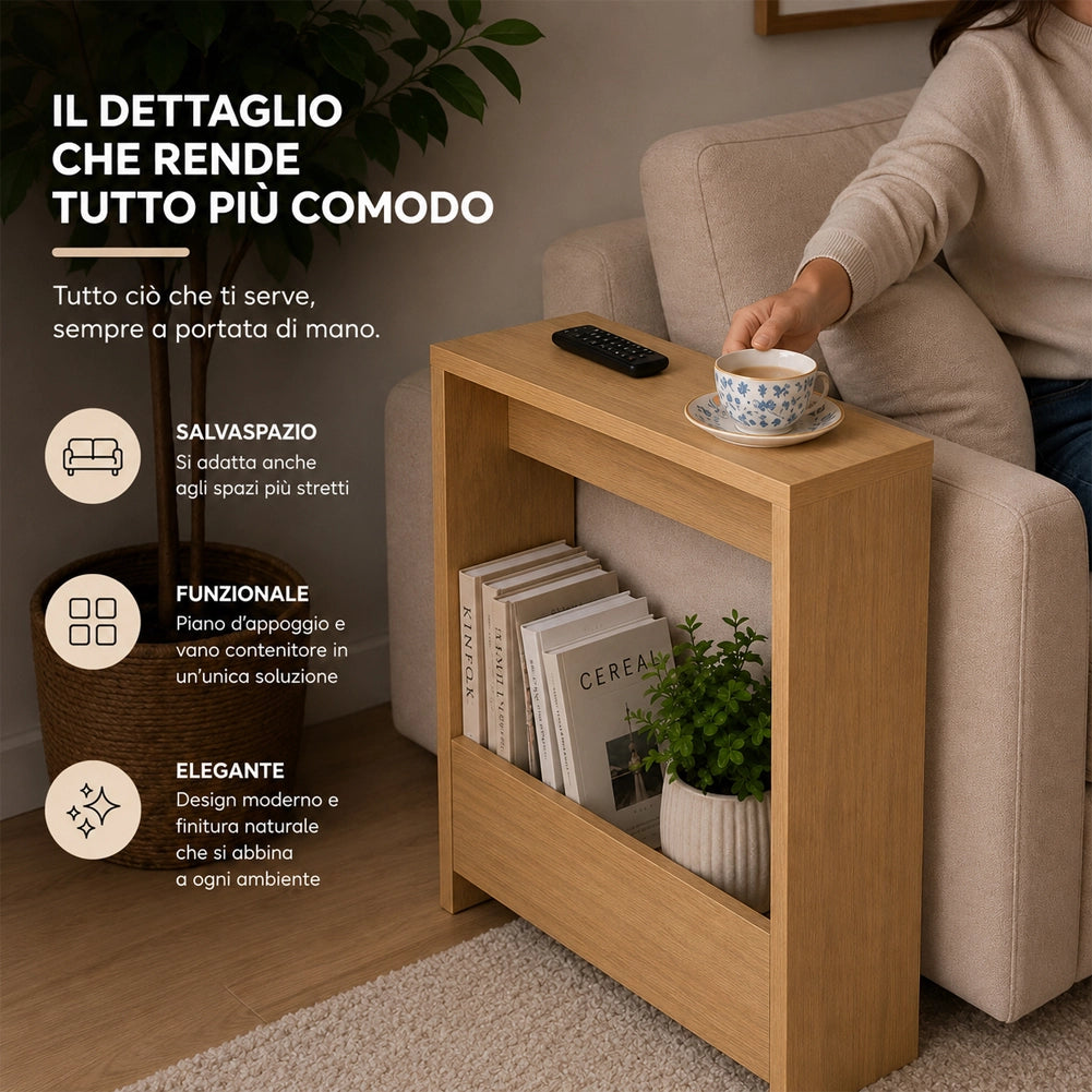 Tavolino Laterale Divano Quercia Tavolo Salvaspazio Multifunzione 55x20x60cm