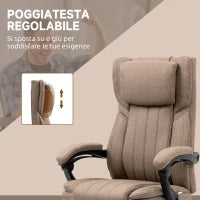 Sedia da Ufficio Massaggiante con Poggiapiedi e Telecomando, in Tessuto Effetto Lino, 65x61x108-118 cm, Marrone