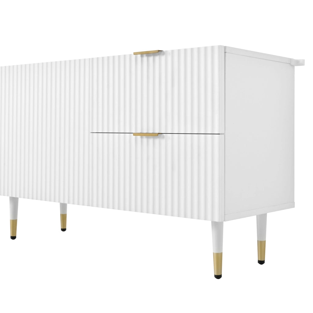 Mobile Porta TV Bianco 170 cm con 3 Ante e Cassetti; Gambe Dorate; MDF
