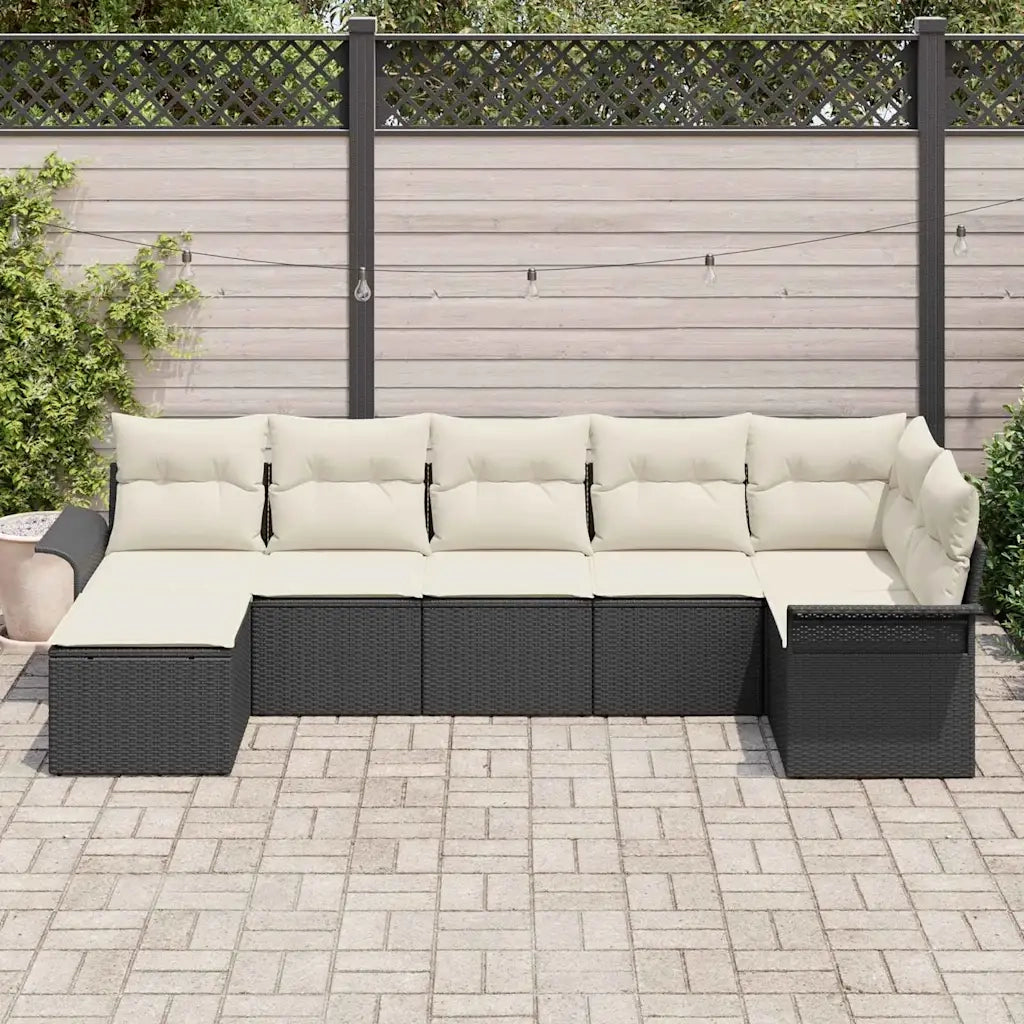 Set Divano da Giardino con cuscino 7 pcs Nero polyrattan 3345447