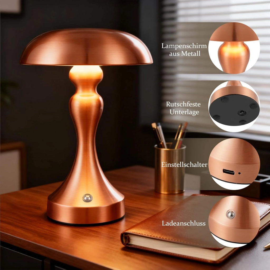 ZMH Lampada da tavolo LED wireless touch dimmerabile retrò vintage USB ricaricabile per comodino camera letto