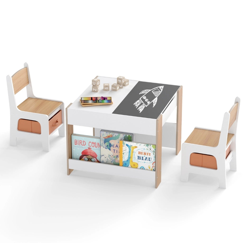 Set tavolo attivit¨¤ in legno con piano doppia faccia e librerie laterali, Set tavolo mobili salvaspazio per disegnare Legno naturale-Tavoli e sedie
