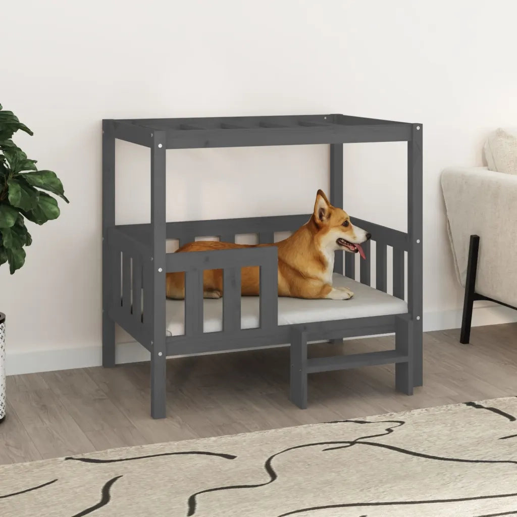 Cuccia per Cani Grigio 95,5x73,5x90cm in Legno Massello di Pino 822384