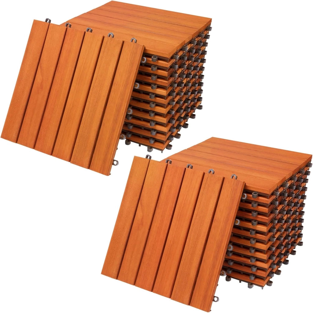 Casaria Piastrelle Legno Eucalipto 22pz Certificato FSC® Mattonelle 2m² ad Incastro 30x30cm Esterno