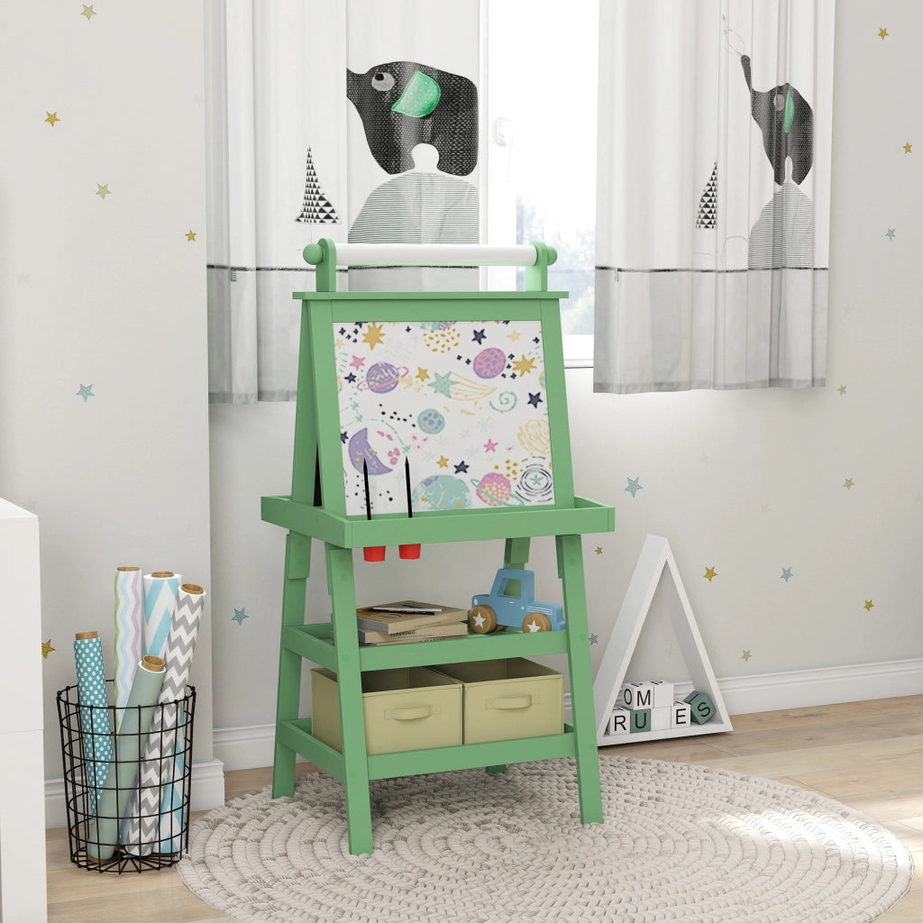 Tavolo da disegno bambini con rullo carta, lavagna bianca e gessetti ¨C zephmum ¨C verde
