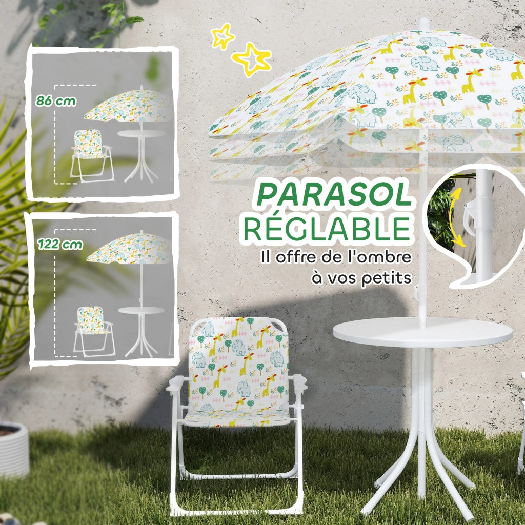 Set giardino bambini 4 pezzi ¨C zephmum ¨C bianco, polipropilene, parasol ? 100 cm