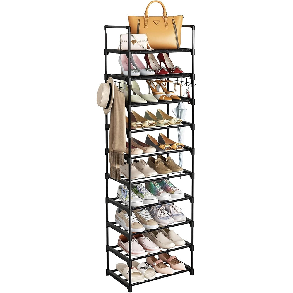 Scarpiera a 10 Ripiani Modulabile Nera Organizer per Scarpe Capacità 24 Paia