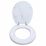 Sedile Copriwater Universale MDF Bianco Effetto Marmo Con Cerniere 94107