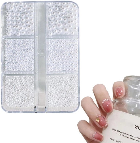 Decorazioni per unghie con strass, perle bianche e perle caviar, piccole perle in acciaio inossidabile, decorazioni per unghie in acrilico - 1 confezione, perle a reticolo a forma di mezza luna, accessori per unghie per donne - Design