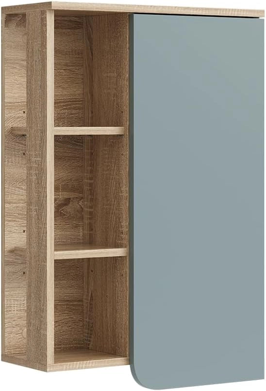 Mobile bagno Karen, Sonoma/blu, 50 x 75 cm con porta e vani aperti, per montaggio a parete con vani a giorno e vani chiusi