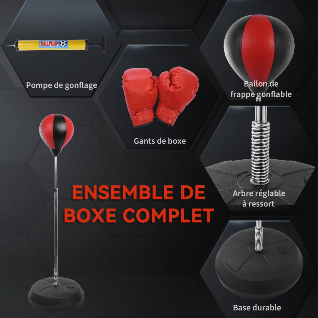 Sacco da boxe regolabile in altezza con guanti e pompa per principianti ¨C zephmum ¨C nero e rosso 126-144 cm