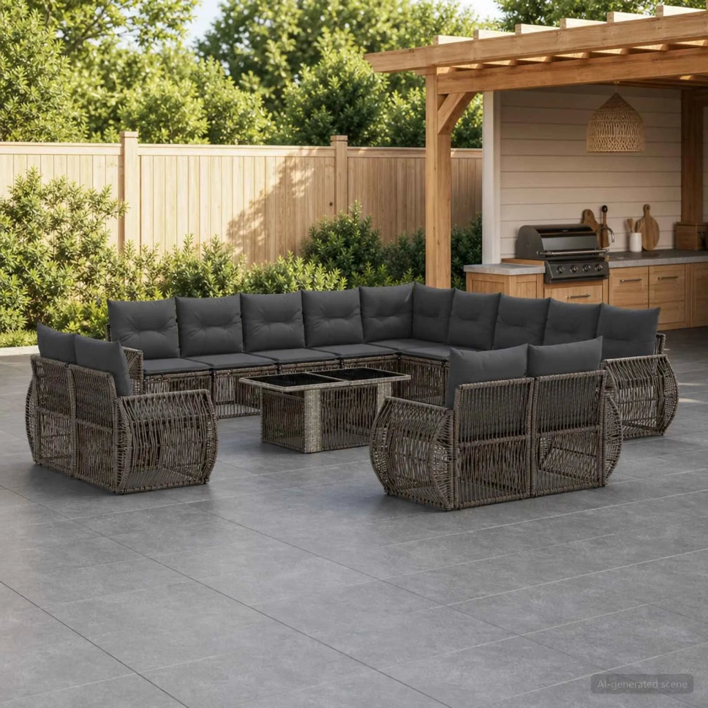 Set Divano da Giardino 14 pz Grigio e Grigio Scuro polyrattan 3437030