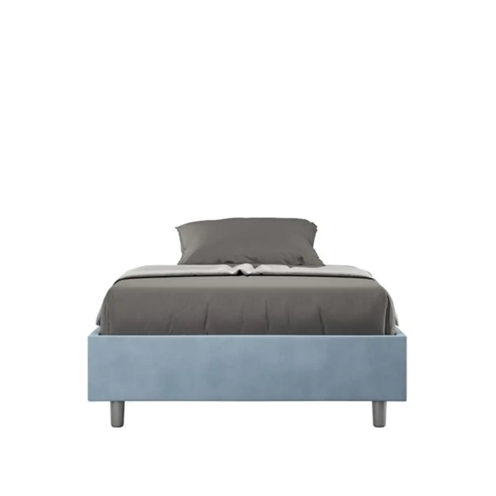 Letto una piazza e mezza senza rete imbottito 120x190 microfibra azzurro Azelia