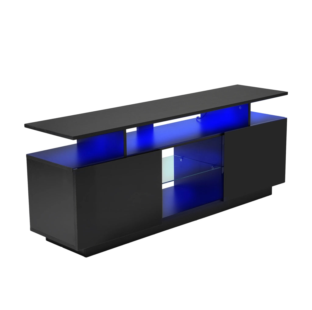Mobile TV 140x35x55 cm con illuminazione LED controllata da app; in truciolare nero