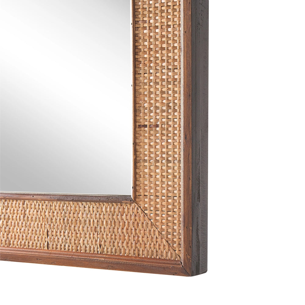 Specchio da parete in legno chiaro Rettangolare 54 x 74 cm in legno massello fatto a mano con cornice in abete Bamboo Basket Weave Boho Modern