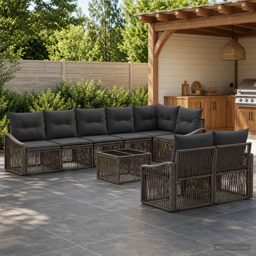 Set Divano da Giardino 9 pz Grigio polyrattan 3436070