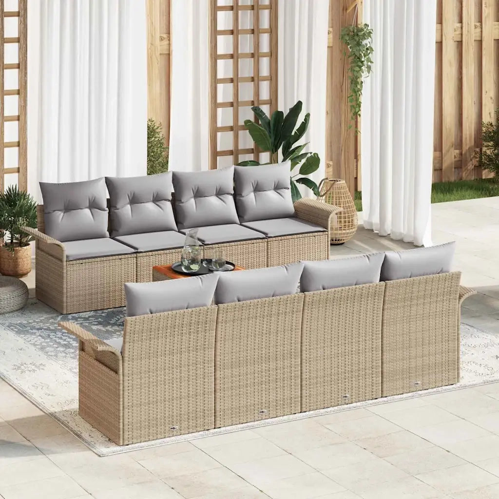 Set Divano da Giardino con cuscino 9 pcs Beige polyrattan