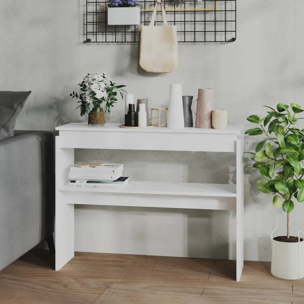 Tavolino Consolle Bianco 102x30x80 cm in Legno Multistrato 808323