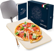 Pietra per pizza in cordierite con spatola XL per pizza - Kit di pietra per pizza con spatola extra lunga per pizza