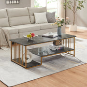 Tavolino Centrale da Salotto Klibro 120x60x42 cm Effetto Marmo Nero / Dorato [en.casa]