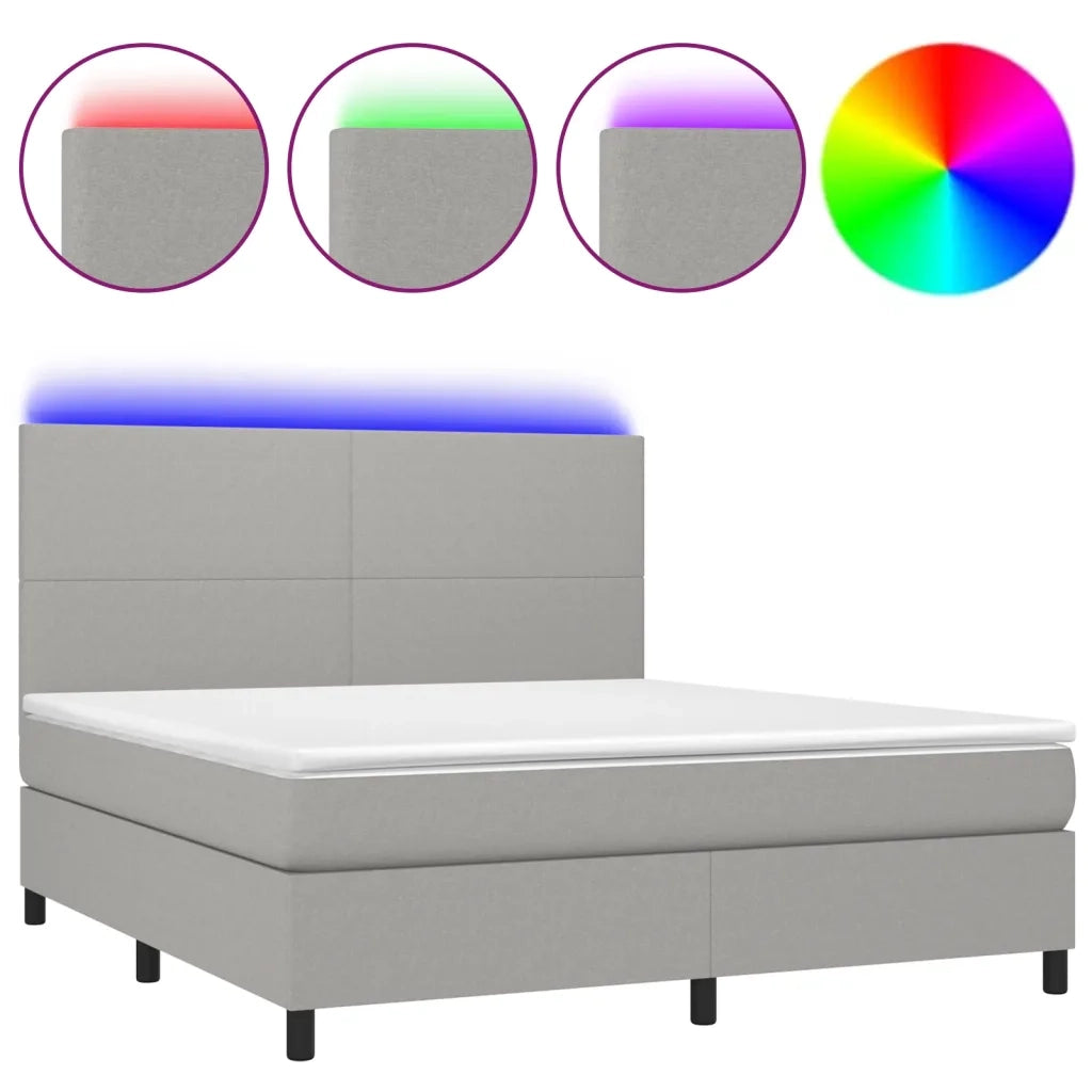Letto a Molle Materasso e LED Grigio Chiaro 180x200 cm Tessuto 3134733