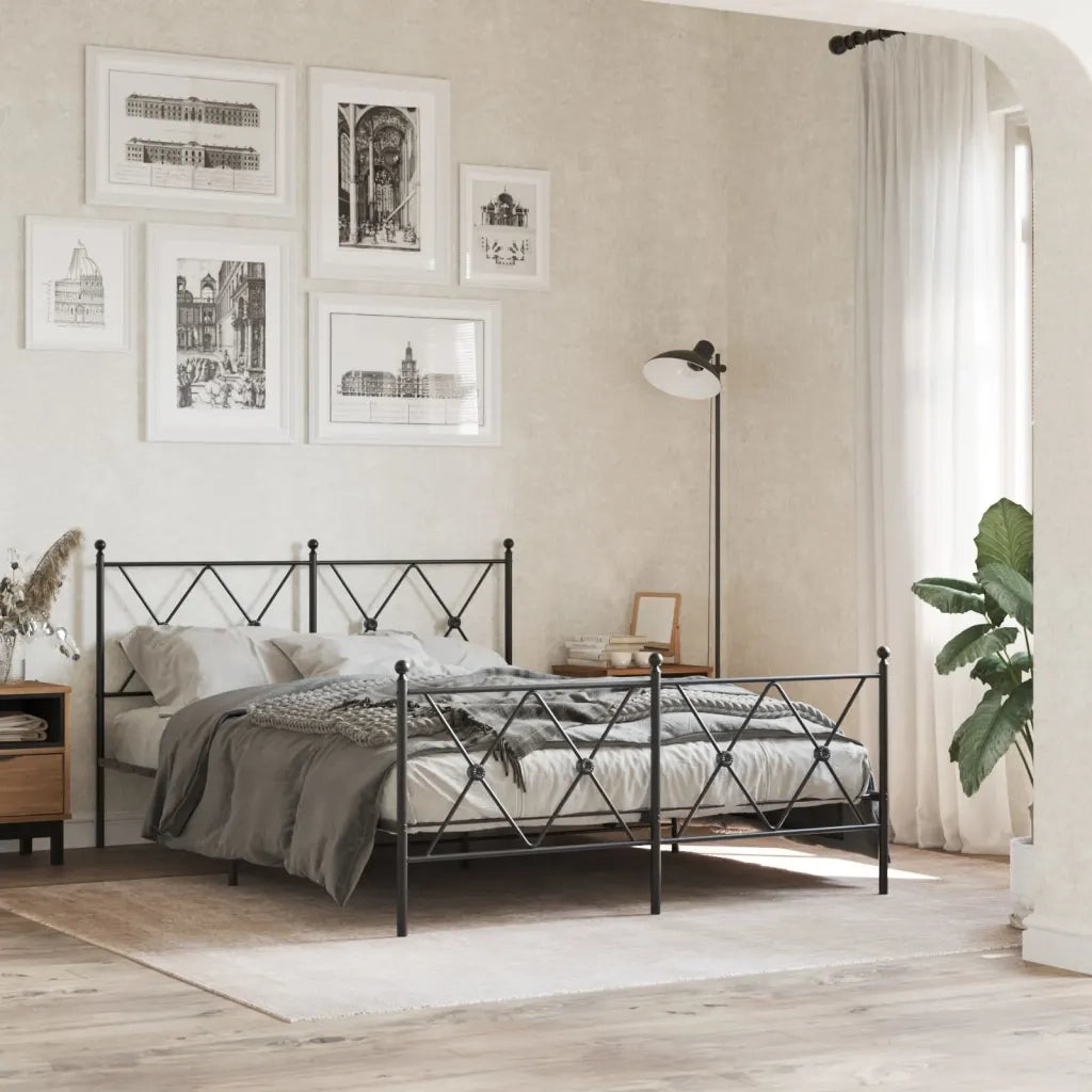 Giroletto con Testiera e Pediera Metallo Nero 140x190 cm 376520