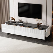 Mobile TV ULEVR 170x35x47 cm con 3 cassetti e gambe in ferro, nero e bianco