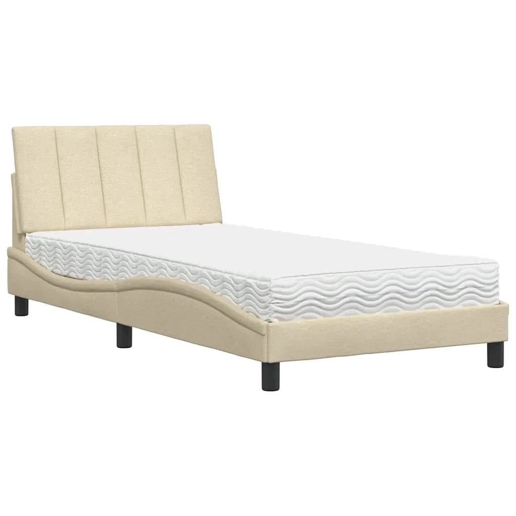 Letto con Materasso Hanko Crema 100x200 cm in Tessuto