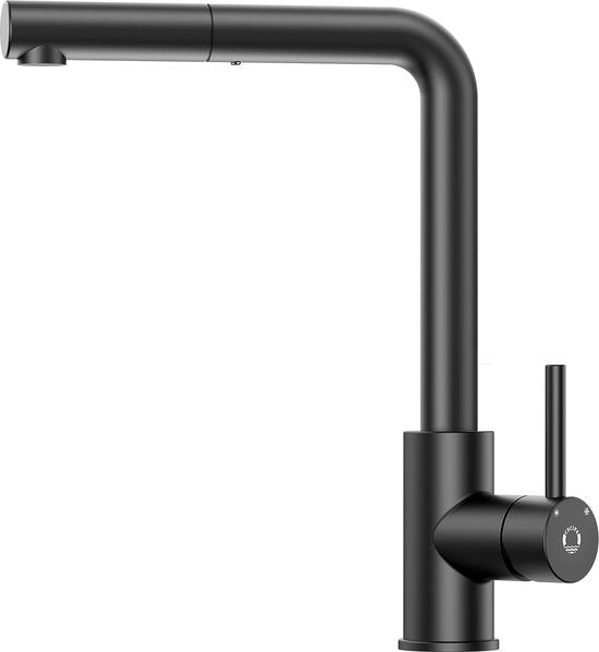 Kraan per cucina nero, con rubinetto estraibile, alta pressione con rubinetto estraibile, materiale metallic, miscelatore, cucina, maniglia singola, rotazione 360 gradi, valvola per lavabo, acciaio inossidabile