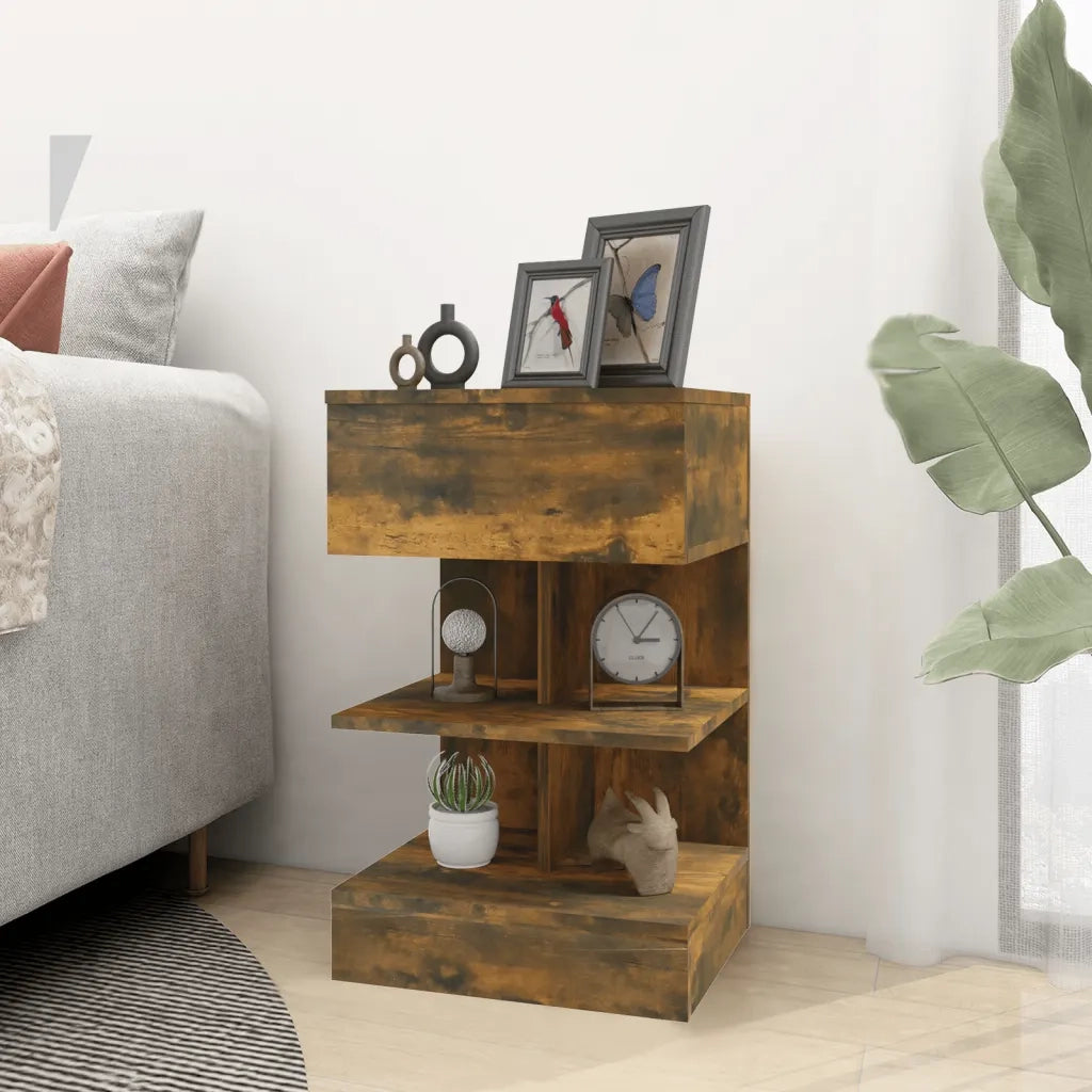 Comodino Rovere Fumo 40x35x65 cm in Legno Multistrato 816041