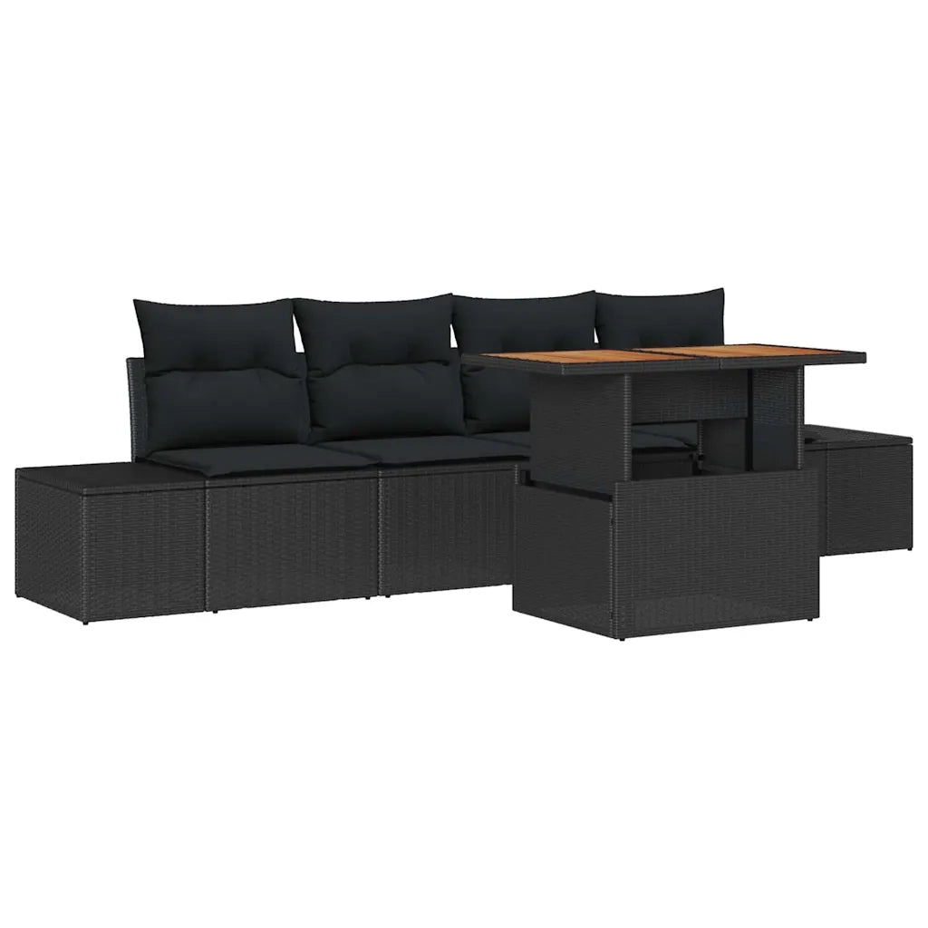 Set Divano da Giardino con archiviazione 5 pcs Nero Poly Rattan 3358634