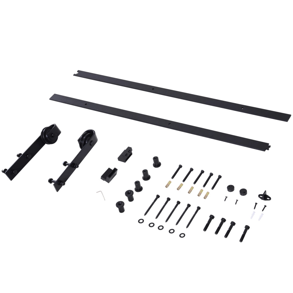Binario per Porta Scorrevole con Kit Accessori e Rulli, Portata 100kg, Acciaio al Carbonio, 200x4x0.6 cm