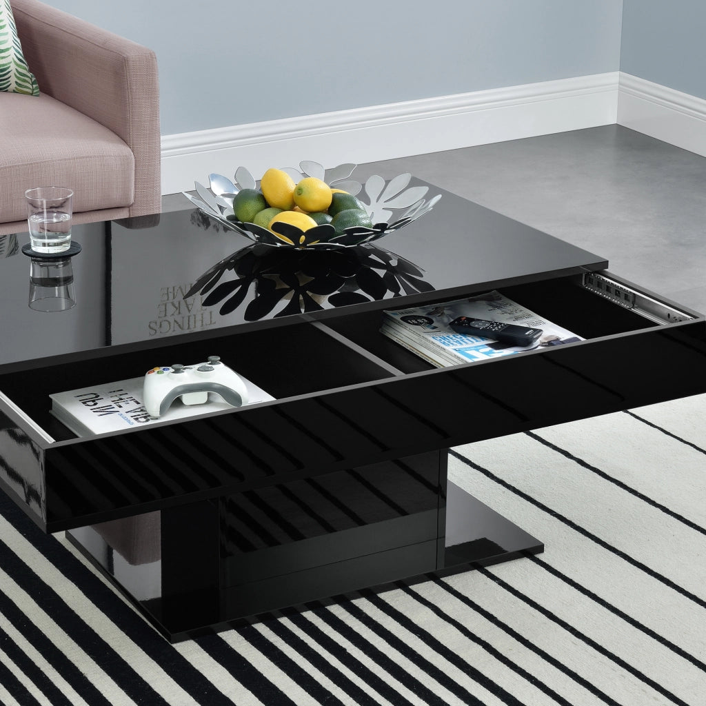 Tavolino da Salotto Lünen con Piano Scorrevole 40 x 110 x 60 cm Nero lucido [en.casa]