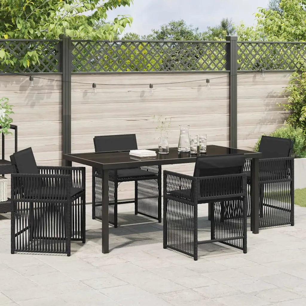 Set da Pranzo per Giardino 5 pcs Nero polyrattan 3380775