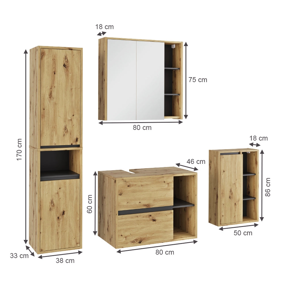 Vicco Set di mobili da bagno Artigiano/grigio 4 parti