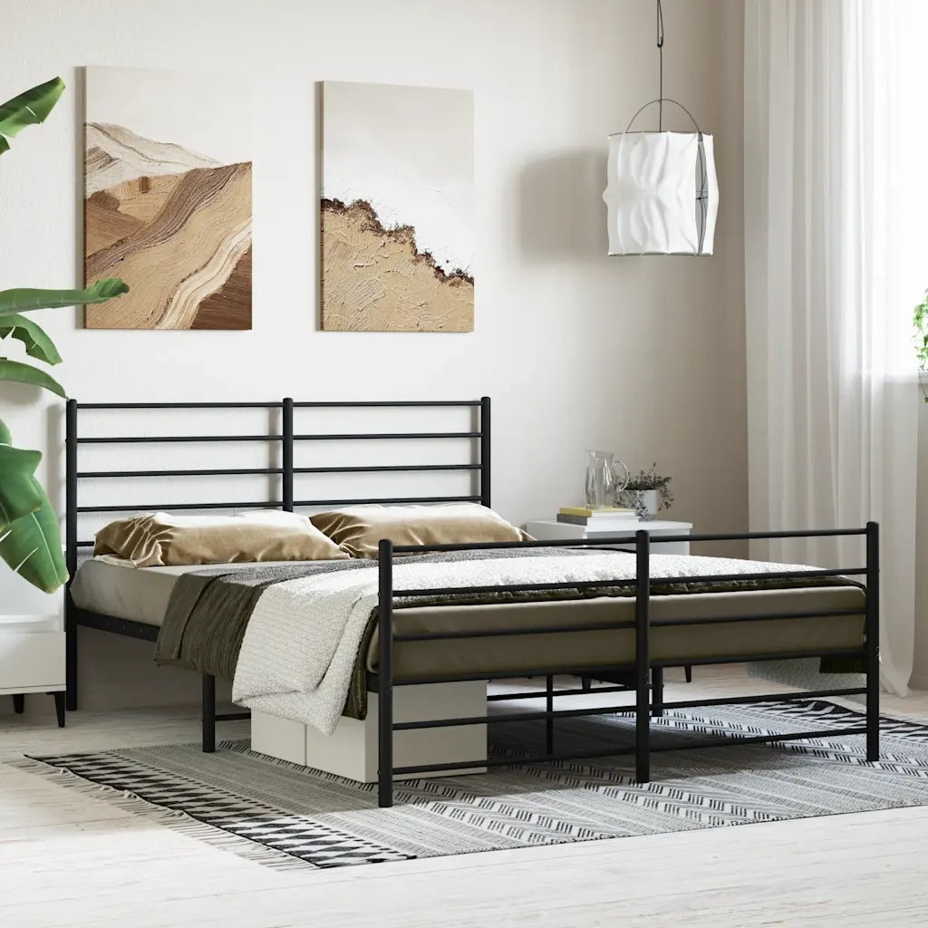 Giroletto con Testiera e Pediera Metallo Nero 140x190 cm 352337