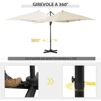 Ombrellone da Giardino con Angolazione Regolabile su 5 Livelli e a 360°, 2.5x2.5 m, color Crema