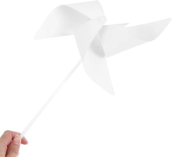 Impianto per costruire un mulino a vento - 24 ruote in plastica bianche - stecche in plastica - kit per bambini - set di colori e matite - da personalizzare - kit di costruzione