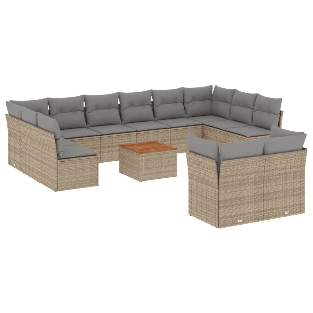Set Divano da Giardino 13 pz con Cuscini Beige Misto Polyrattan
