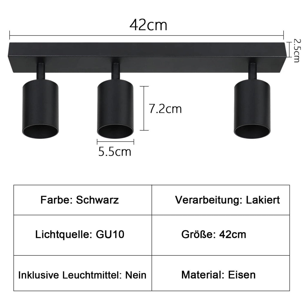 ZMH Faretto da soffitto a 3 luci Moderna plafoniera 42CM GU10 per camera da letto Whonzimmer