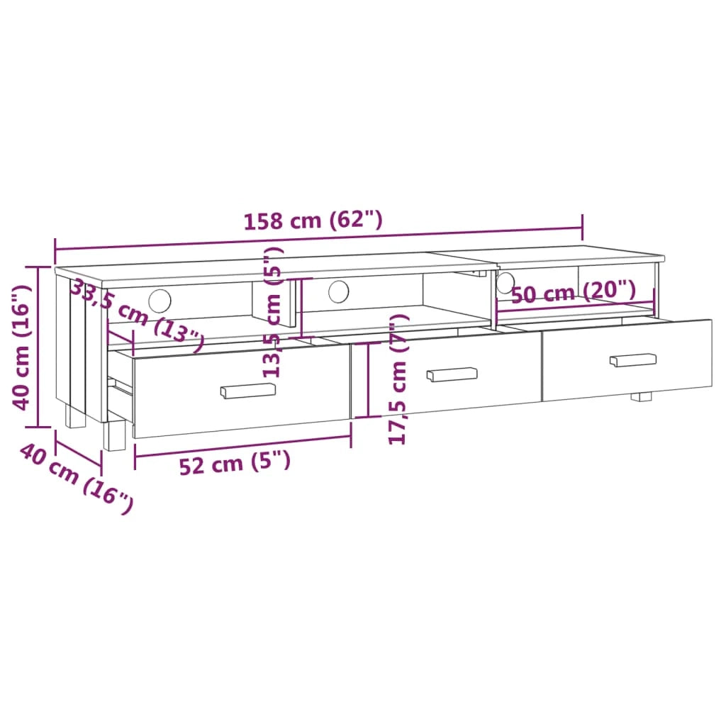 Mobile TV multimediale scaffale TV credenza mobile TV sala da pranzo soggiorno camera da letto HAMAR light 158 x 40 x 40 cm legno di pino massiccio grigio 02_0027632
