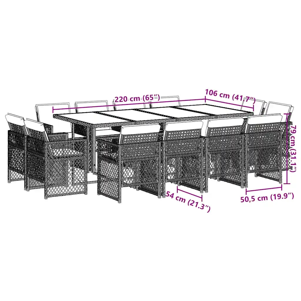 vidaXL Set da Pranzo da Giardino 13pz con Cuscini Nero in Polyrattan
