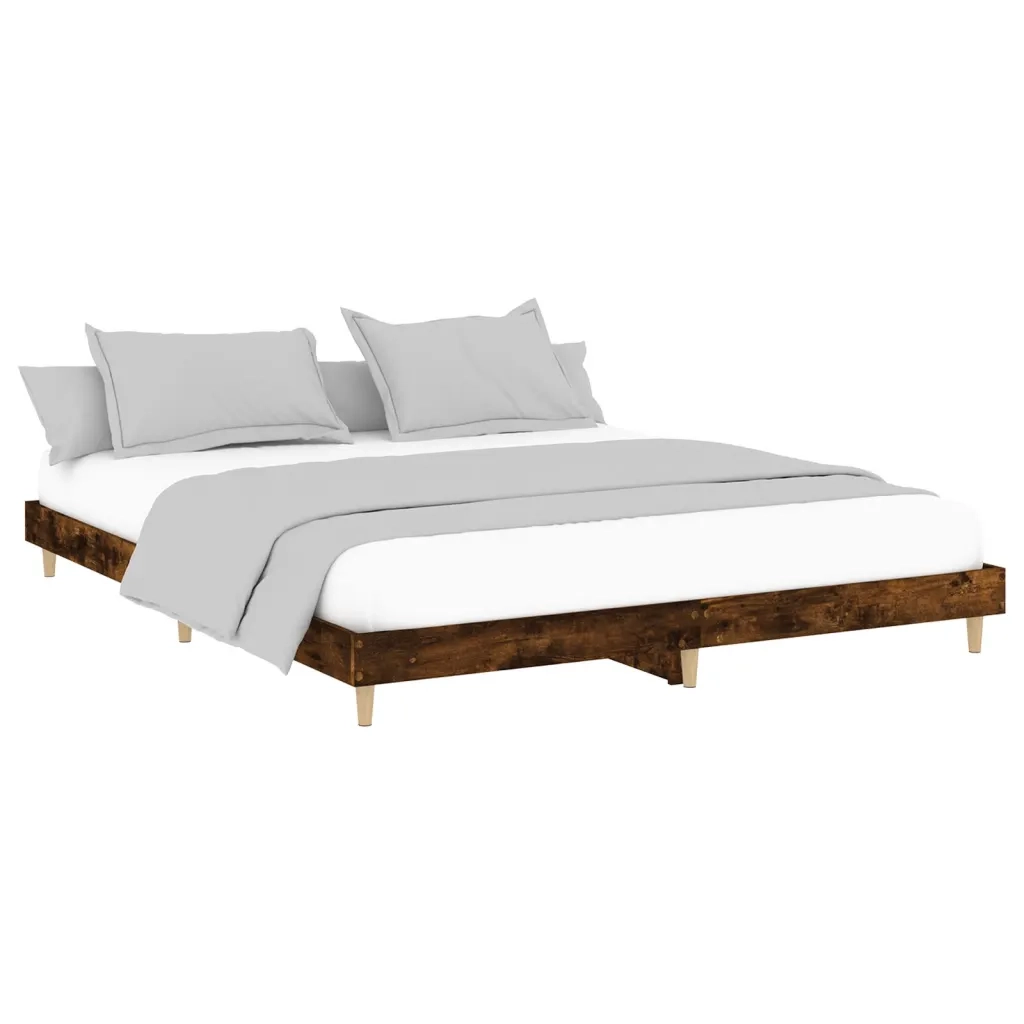 Letto matrimoniale | Letto per adulti | Giroletto senza Materasso Rovere Fumo 150x200 cm in Truciolato