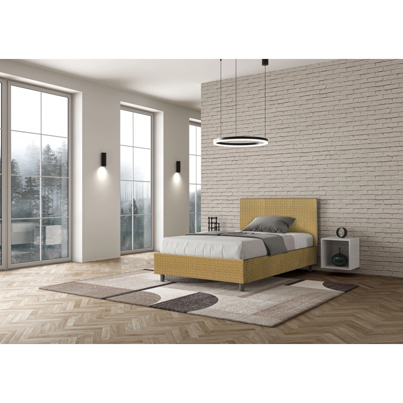 Letto imbottito 1 piazza e mezza 120x210 cm tessuto Labirinto Adele - Con rete,Giallo