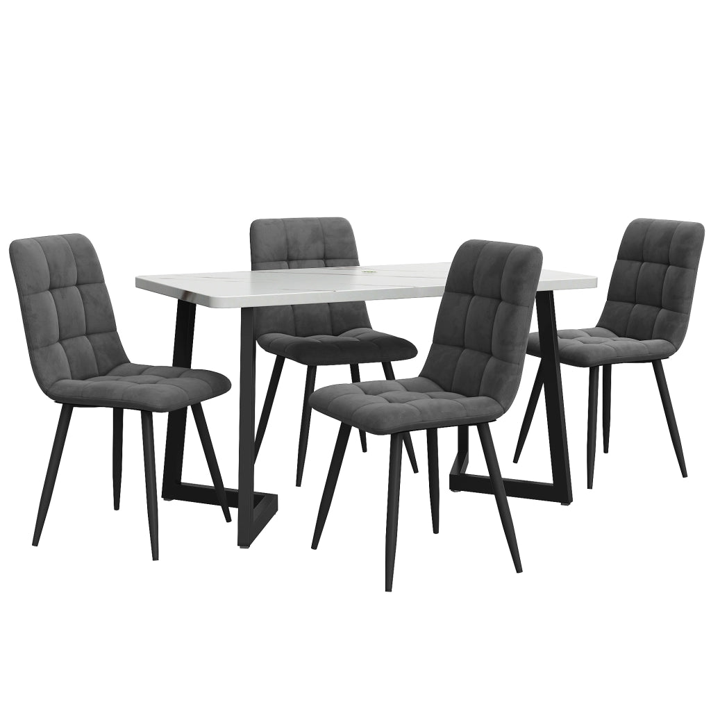 Tavolo da pranzo rettangolare con 4 sedie in mdf grigio per cucina e sala da pranzo 117 × 68 × 75 cm