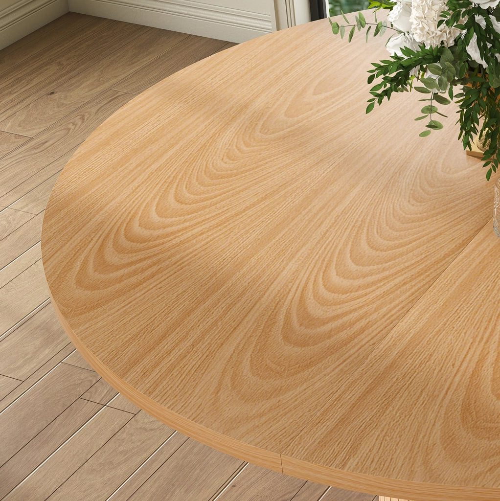 Tavolo da pranzo rotondo ?110 cm in MDF impiallacciato rovere con base a colonna