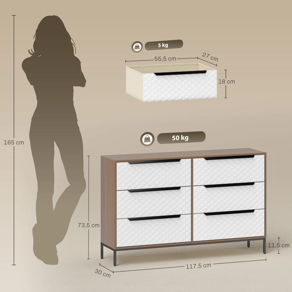 Cassettiera con 6 Cassetti in Tessuto ¨C Xylo ¨C Frontale Motivo Diamante Bianco Naturale